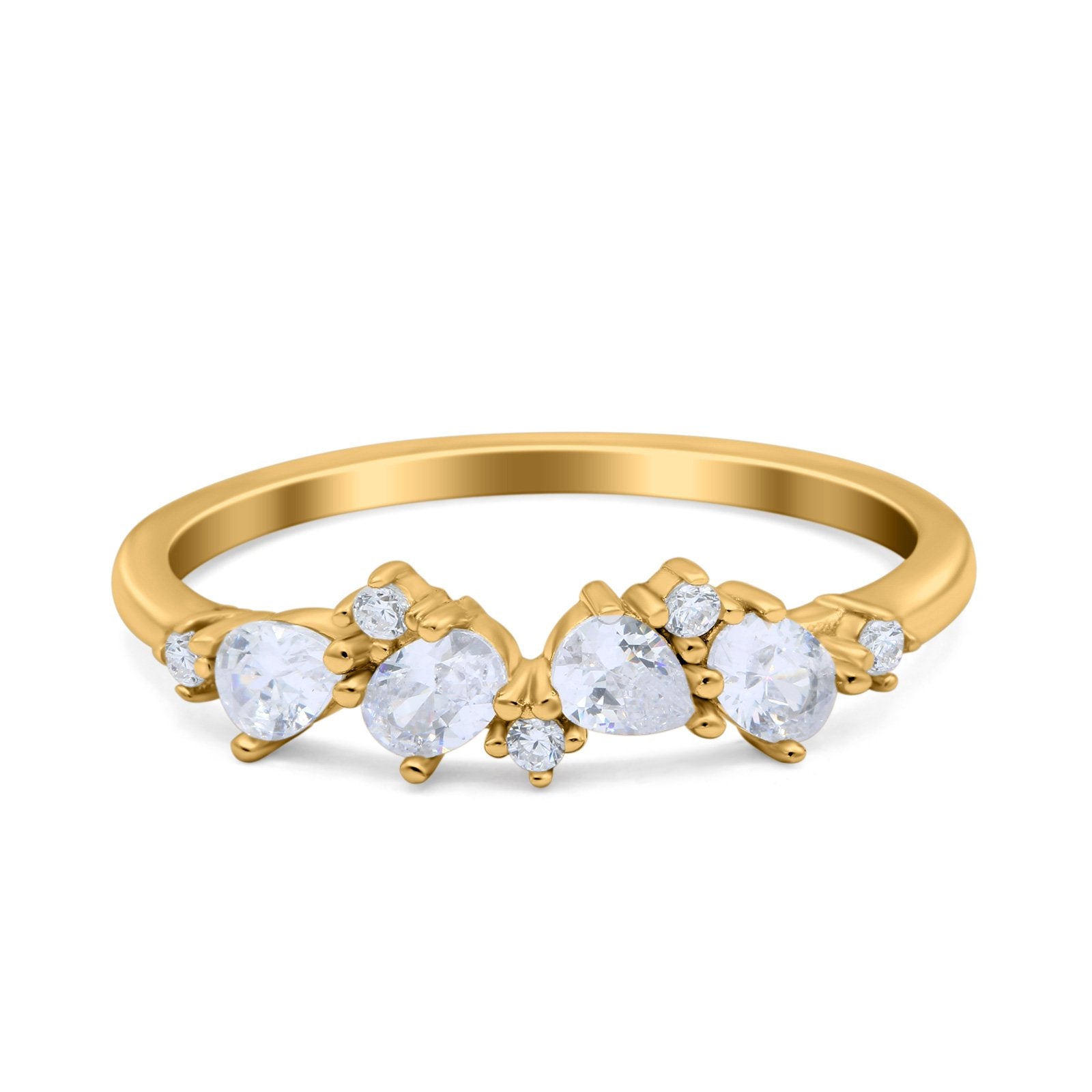 Pear Oval Art Deco Eternity Wedding Band Ring Simulated Cubic Zirconia 925 Sterling Silver