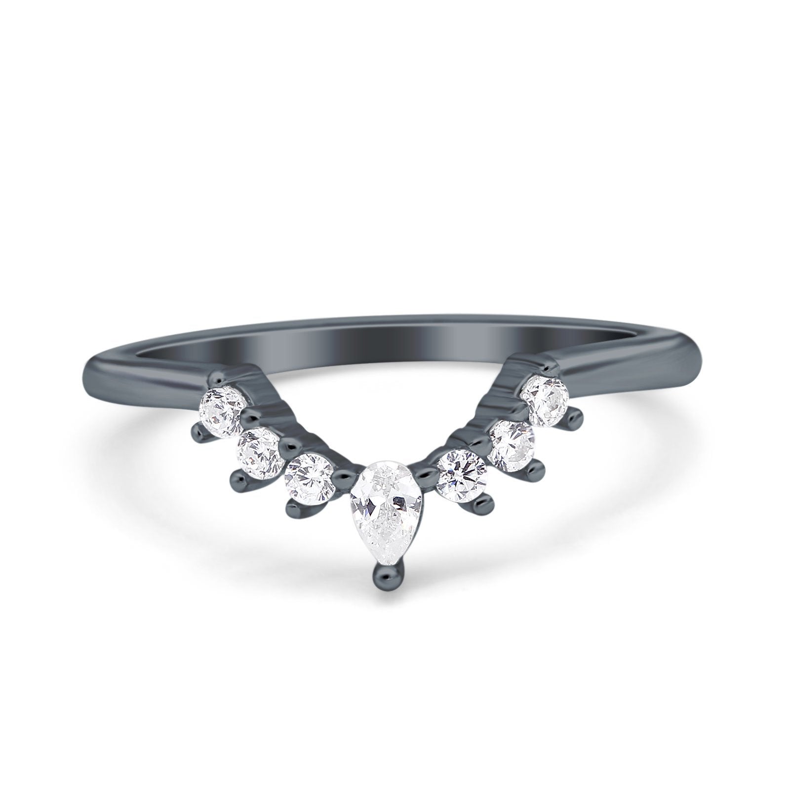 Curved Eternity Stackable Wedding Band Ring Simulated Cubic Zirconia 925 Sterling Silver