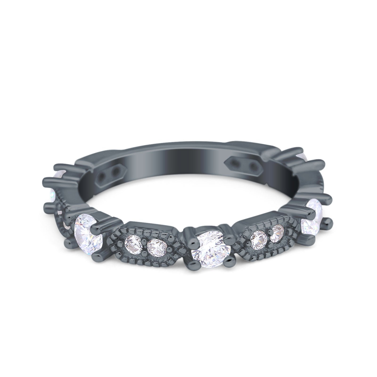 Art Deco Eternity Wedding Band Ring Simulated Cubic Zirconia 925 Sterling Silver