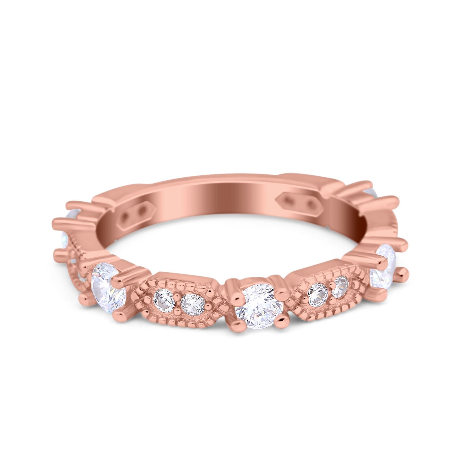 Art Deco Eternity Wedding Band Ring Simulated Cubic Zirconia 925 Sterling Silver