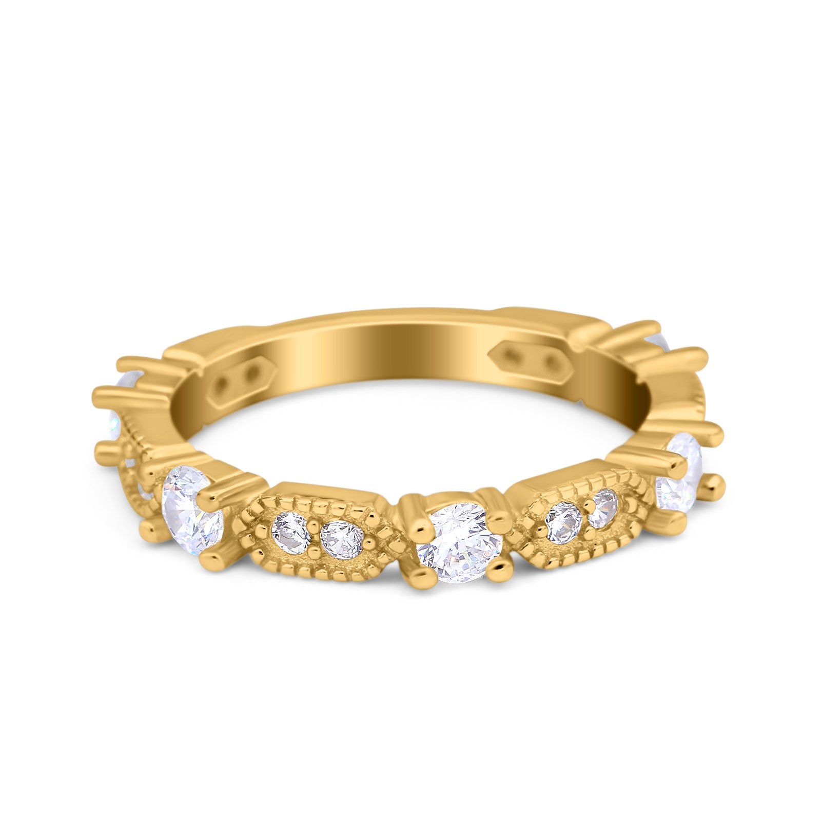 Art Deco Eternity Wedding Band Ring Simulated Cubic Zirconia 925 Sterling Silver