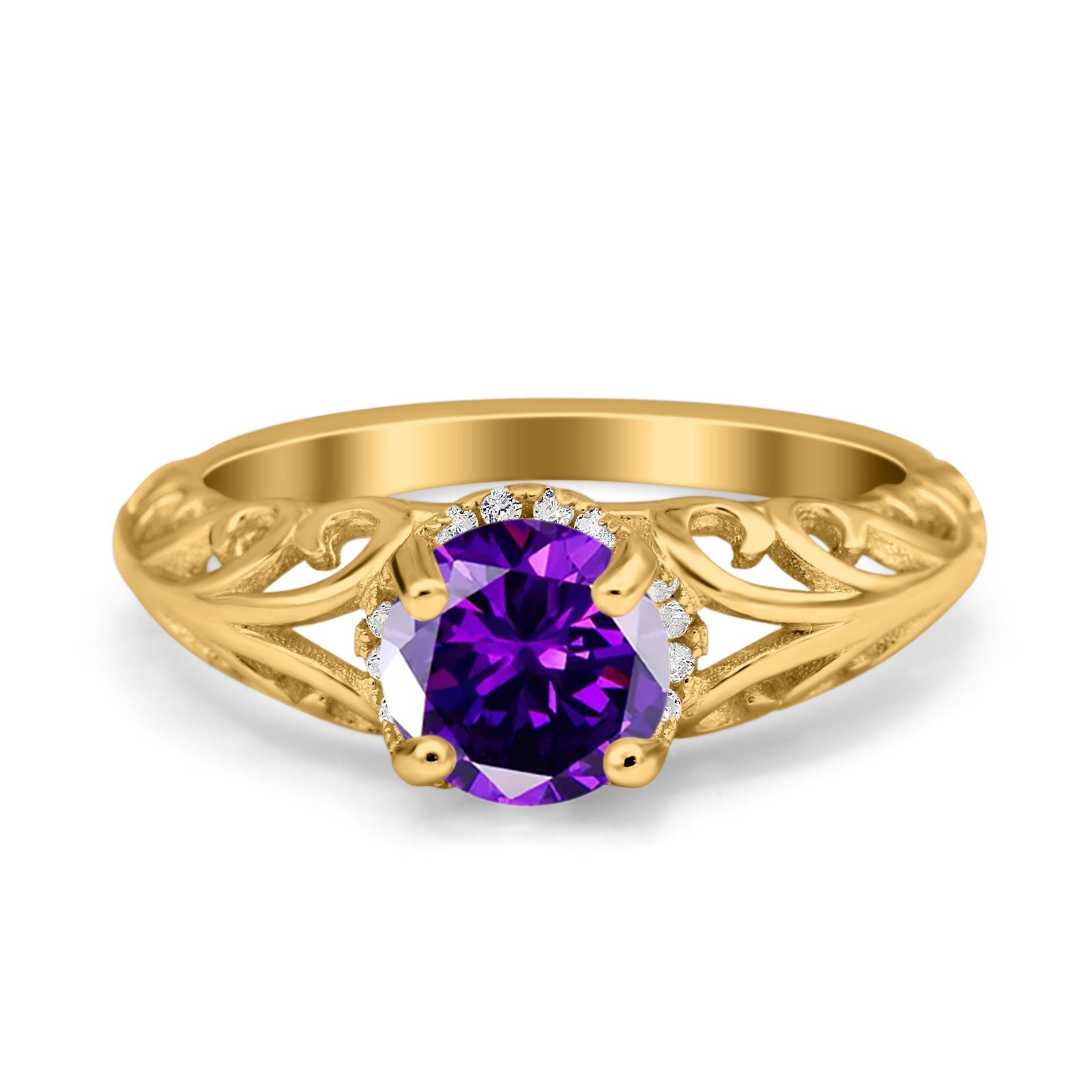 Art Deco Filigree Wedding Engagement Bridal Ring Round Simulated Cubic Zirconia 925 Sterling Silver