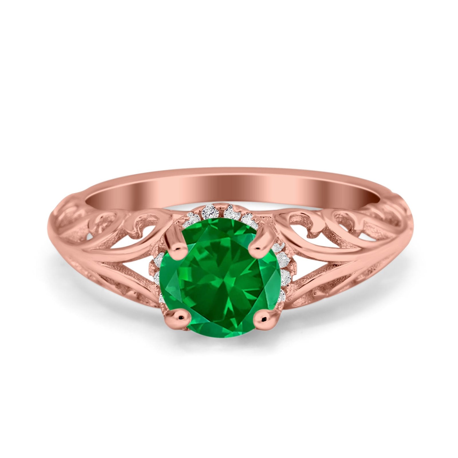 Art Deco Filigree Wedding Engagement Bridal Ring Round Simulated Cubic Zirconia 925 Sterling Silver