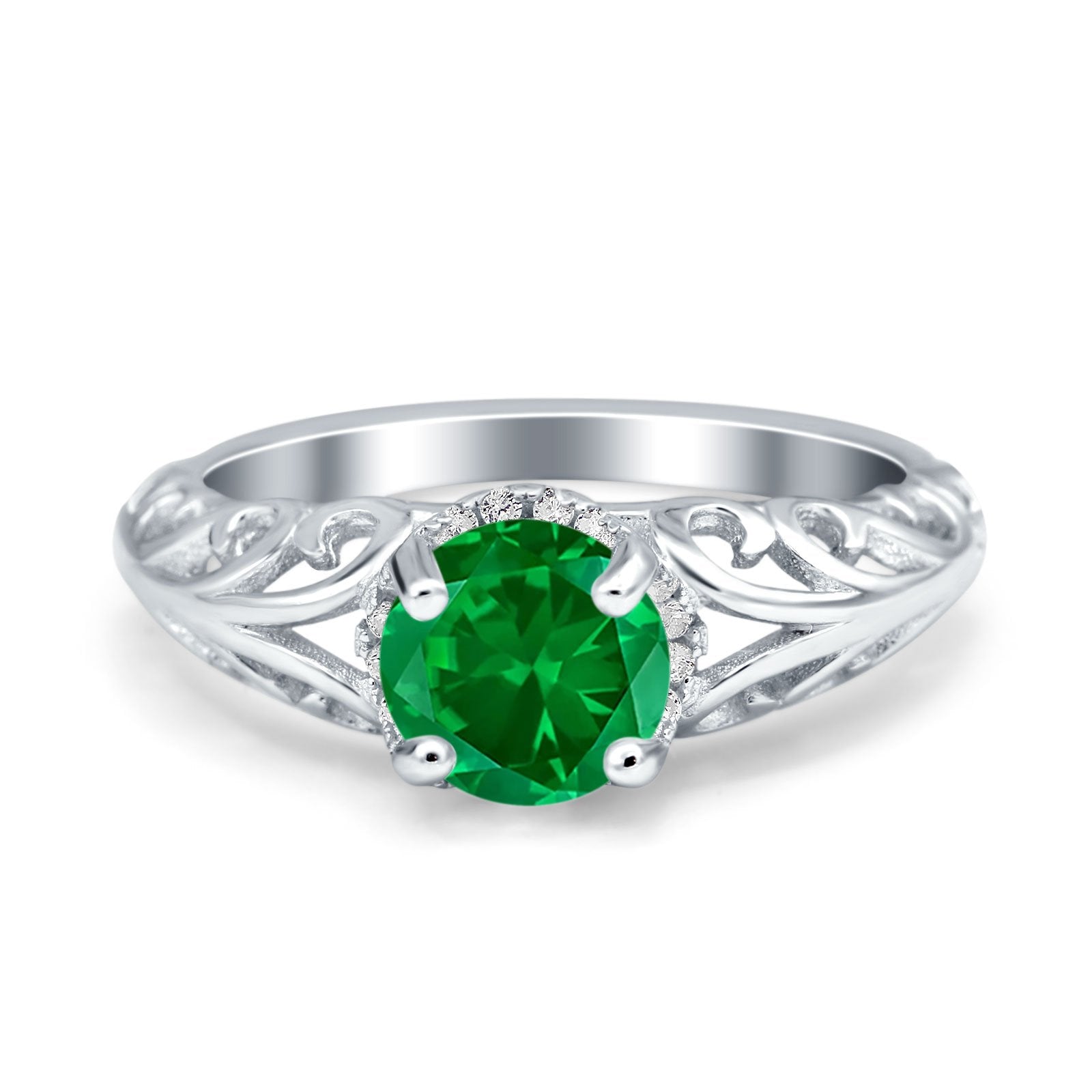 Art Deco Filigree Wedding Engagement Bridal Ring Round Simulated Cubic Zirconia 925 Sterling Silver