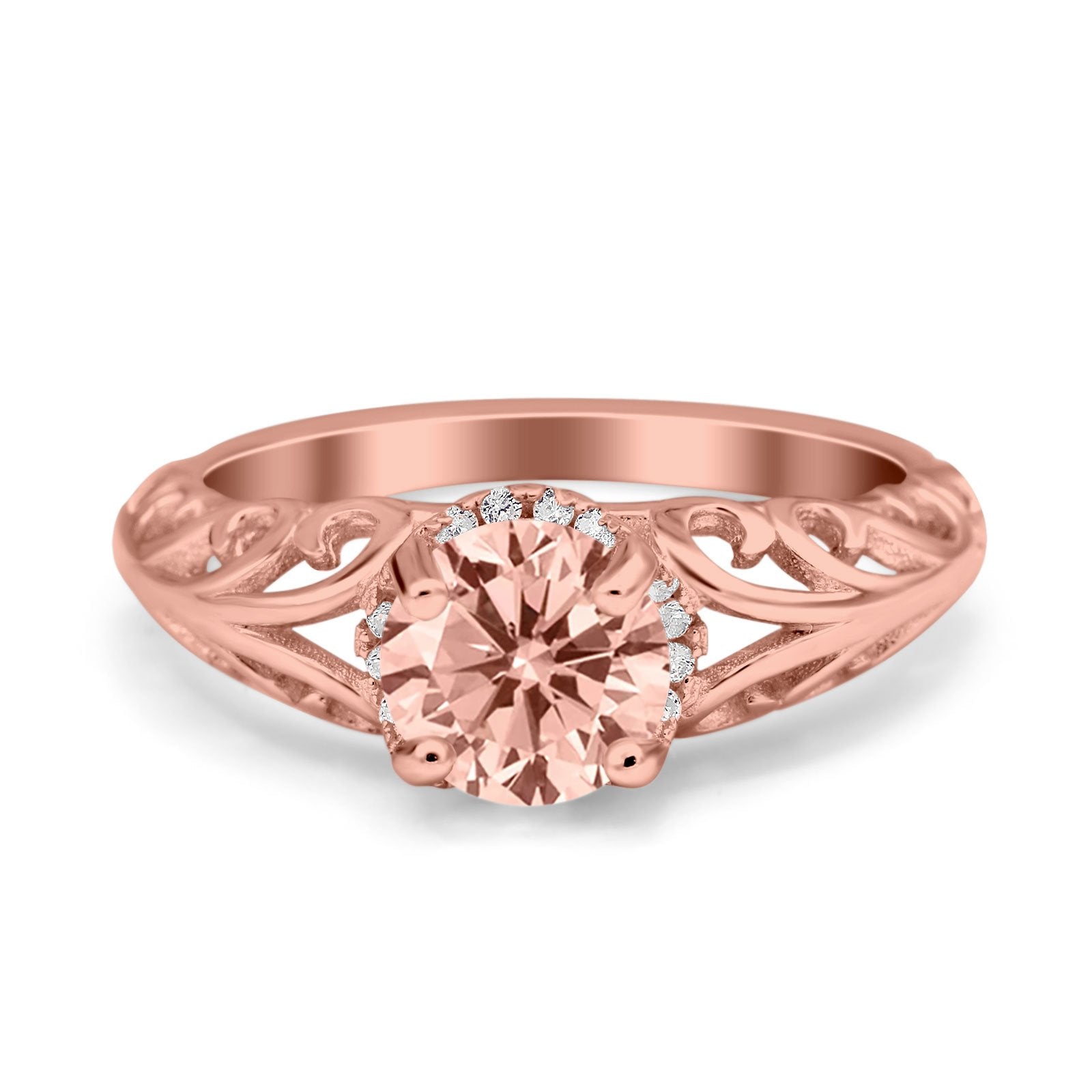Art Deco Filigree Wedding Engagement Bridal Ring Round Simulated Cubic Zirconia 925 Sterling Silver