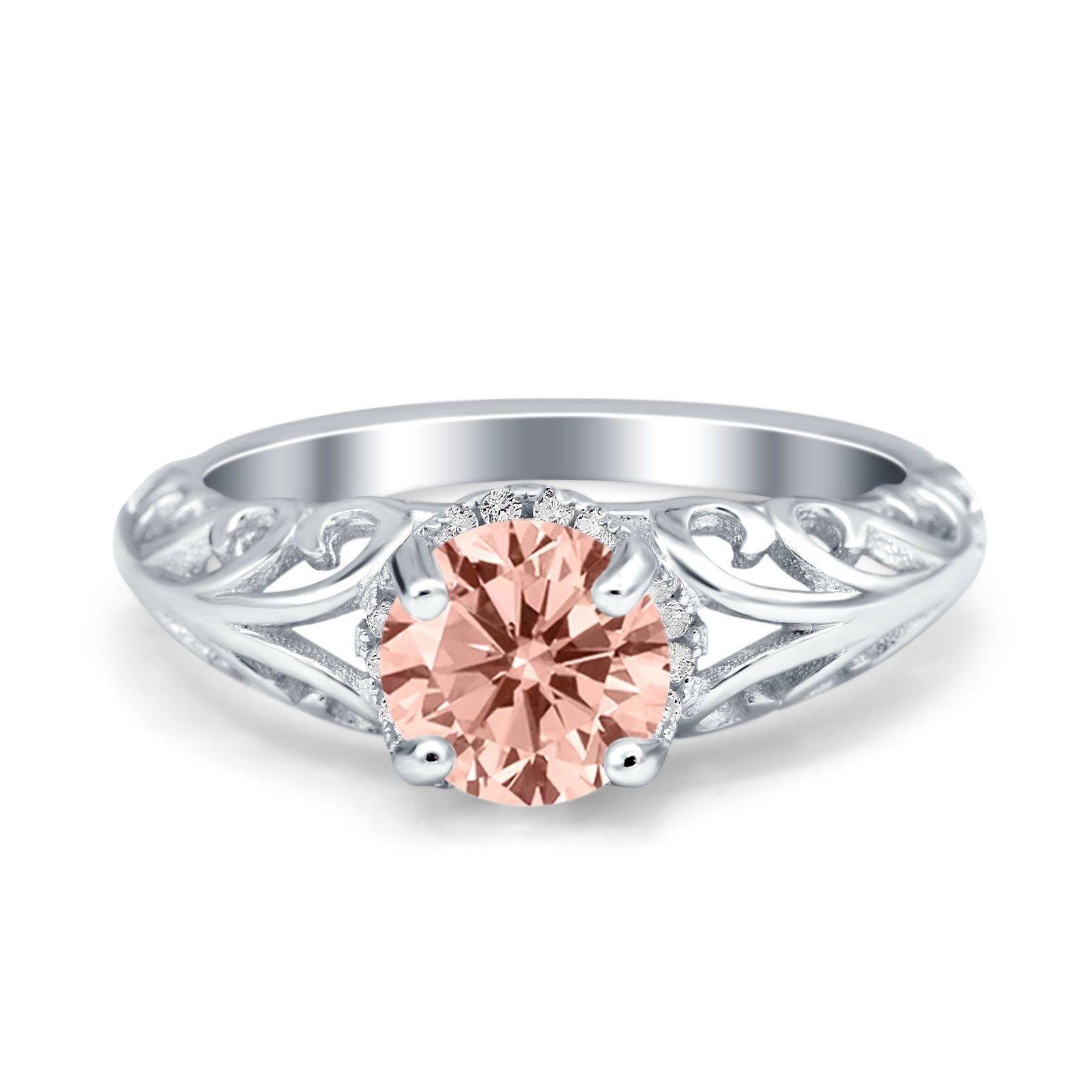 Art Deco Filigree Wedding Engagement Bridal Ring Round Simulated Cubic Zirconia 925 Sterling Silver