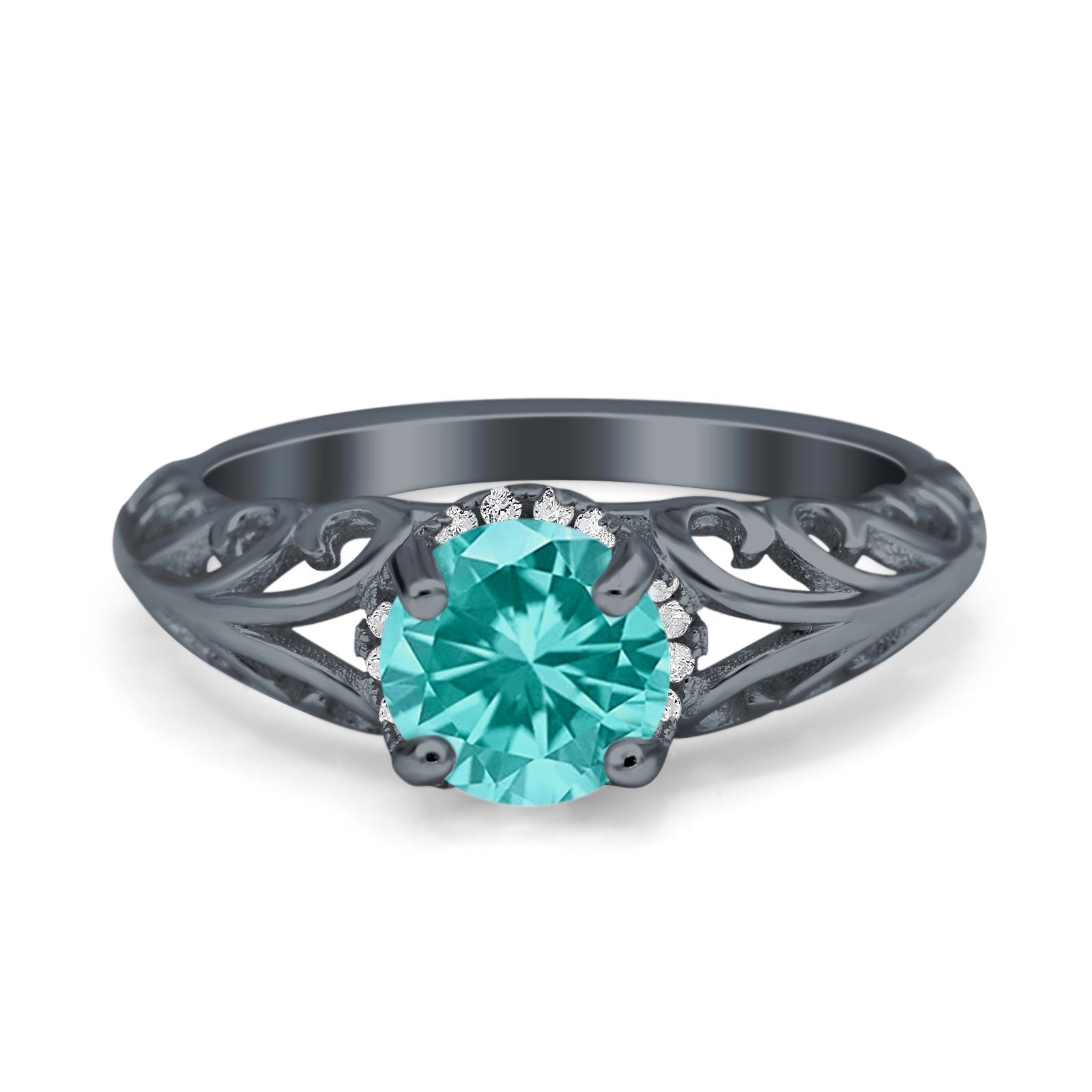 Art Deco Filigree Wedding Engagement Bridal Ring Round Simulated Cubic Zirconia 925 Sterling Silver