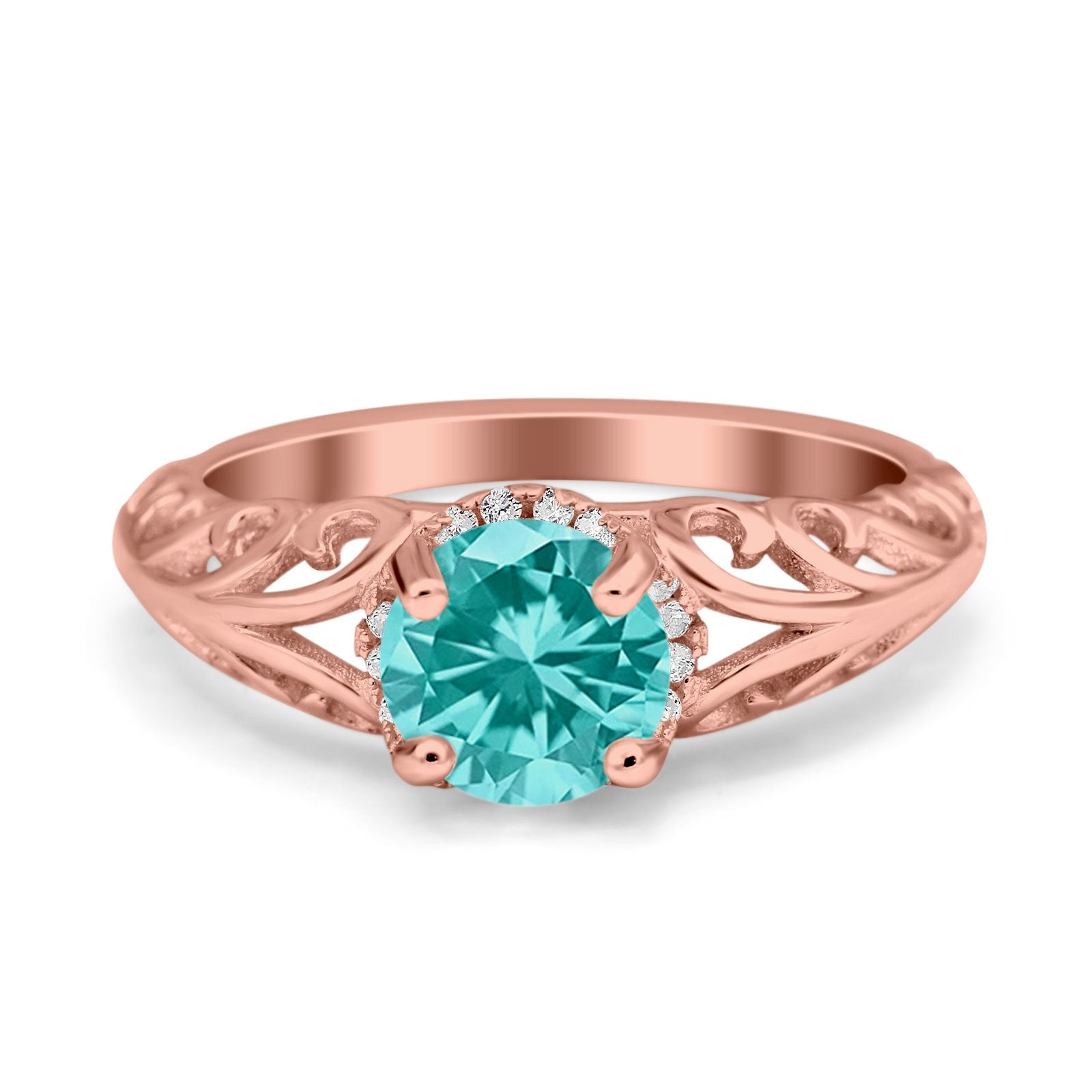 Art Deco Filigree Wedding Engagement Bridal Ring Round Simulated Cubic Zirconia 925 Sterling Silver