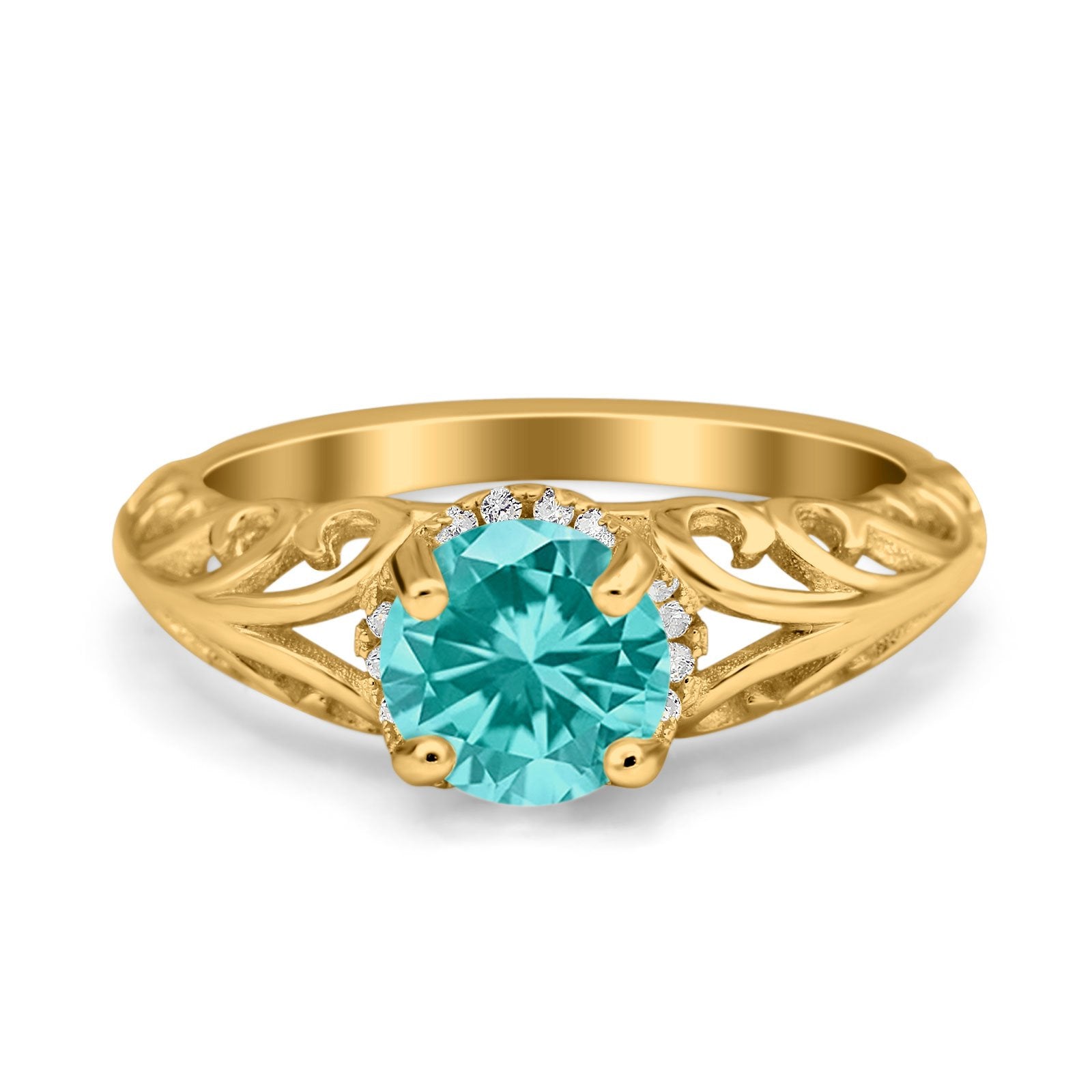Art Deco Filigree Wedding Engagement Bridal Ring Round Simulated Cubic Zirconia 925 Sterling Silver