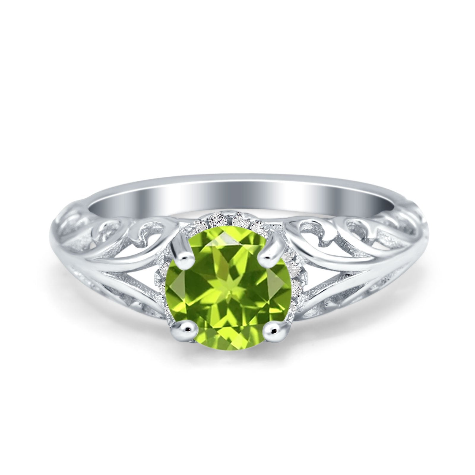 Art Deco Filigree Wedding Engagement Bridal Ring Round Simulated Cubic Zirconia 925 Sterling Silver