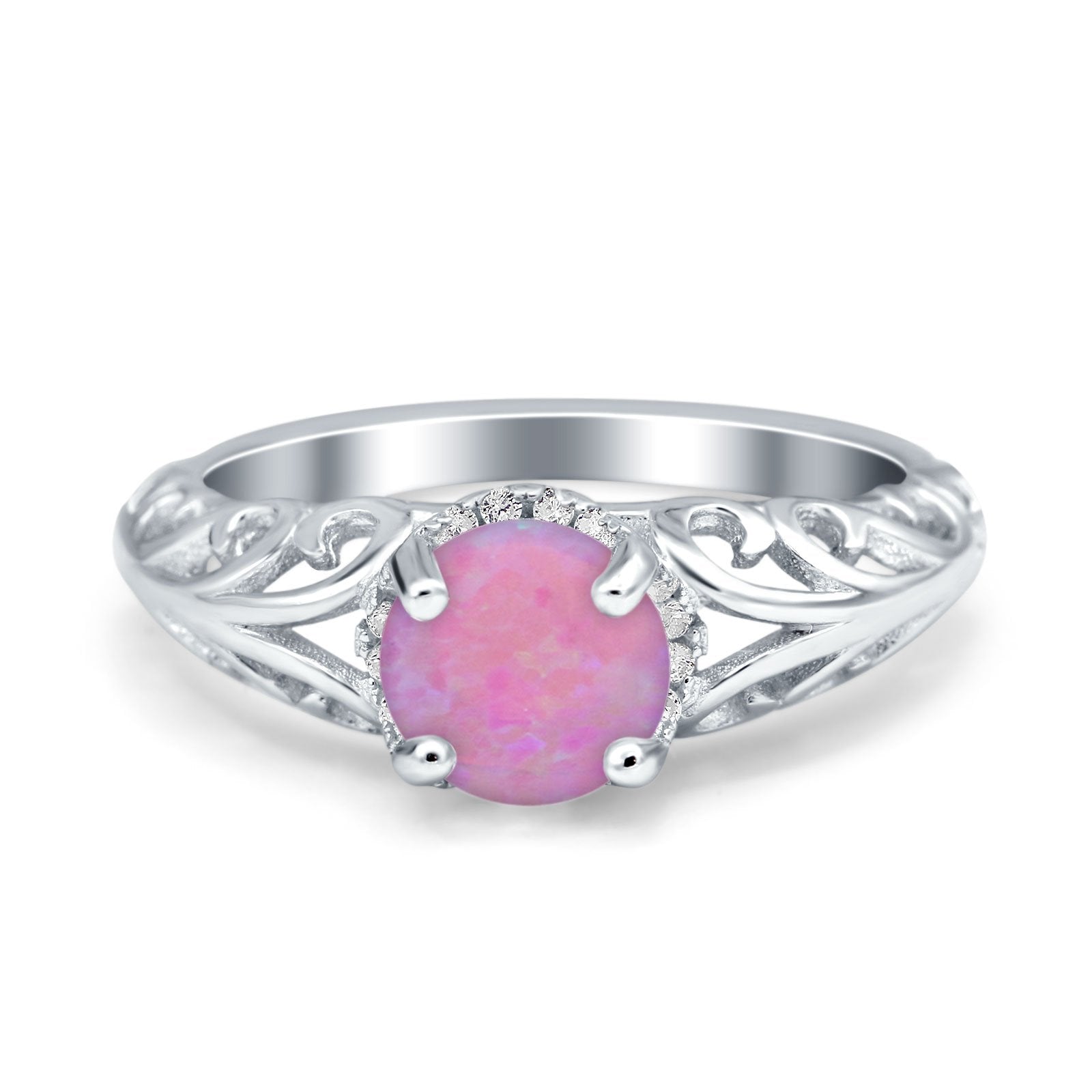Art Deco Filigree Wedding Engagement Bridal Ring Round Simulated Cubic Zirconia 925 Sterling Silver