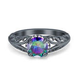 Art Deco Filigree Wedding Engagement Bridal Ring Round Simulated Cubic Zirconia 925 Sterling Silver