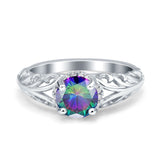 Art Deco Filigree Wedding Engagement Bridal Ring Round Simulated Cubic Zirconia 925 Sterling Silver