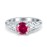 Art Deco Filigree Wedding Engagement Bridal Ring Round Simulated Cubic Zirconia 925 Sterling Silver