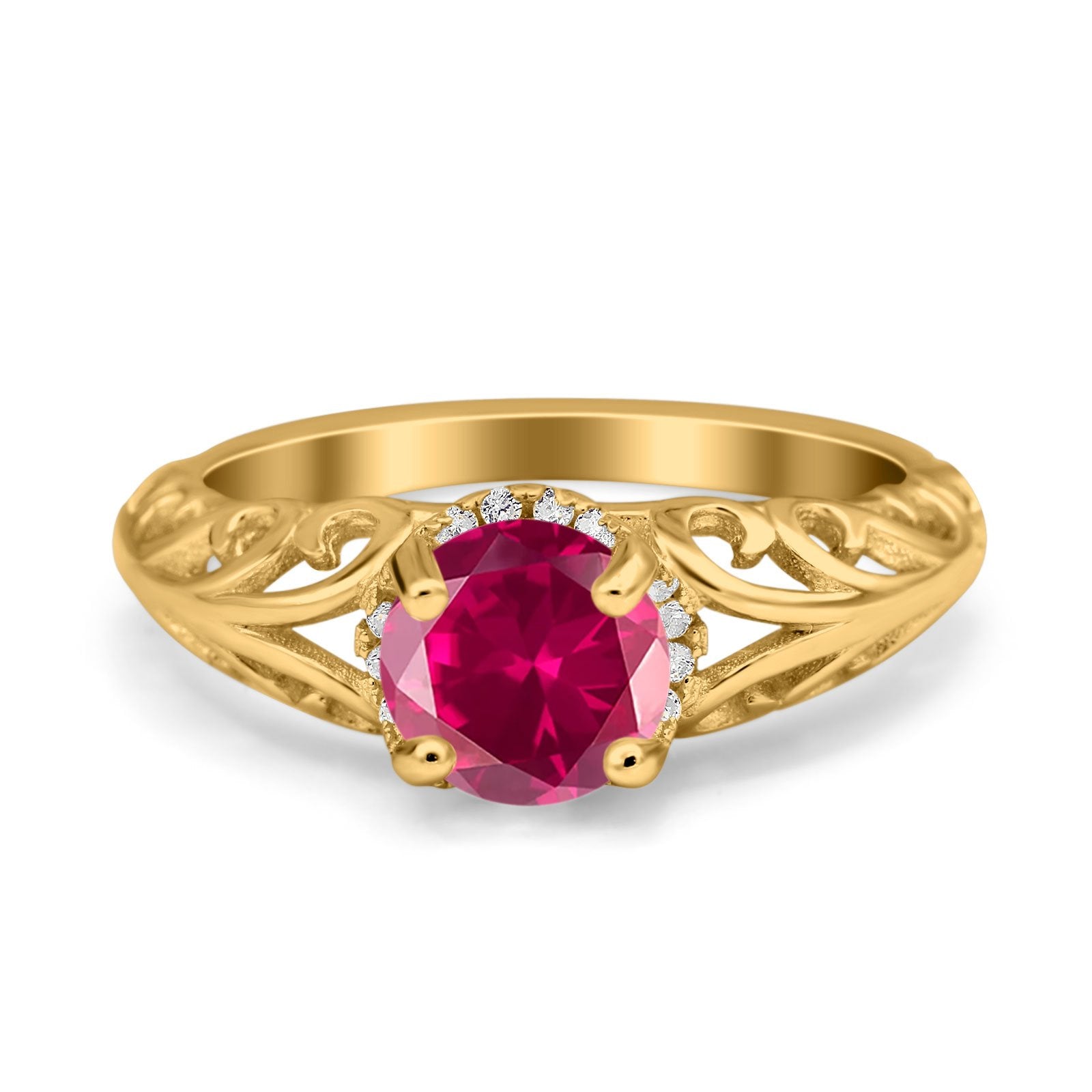 Art Deco Filigree Wedding Engagement Bridal Ring Round Simulated Cubic Zirconia 925 Sterling Silver