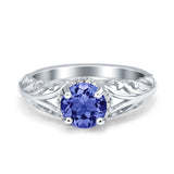 Art Deco Filigree Wedding Engagement Bridal Ring Round Simulated Cubic Zirconia 925 Sterling Silver