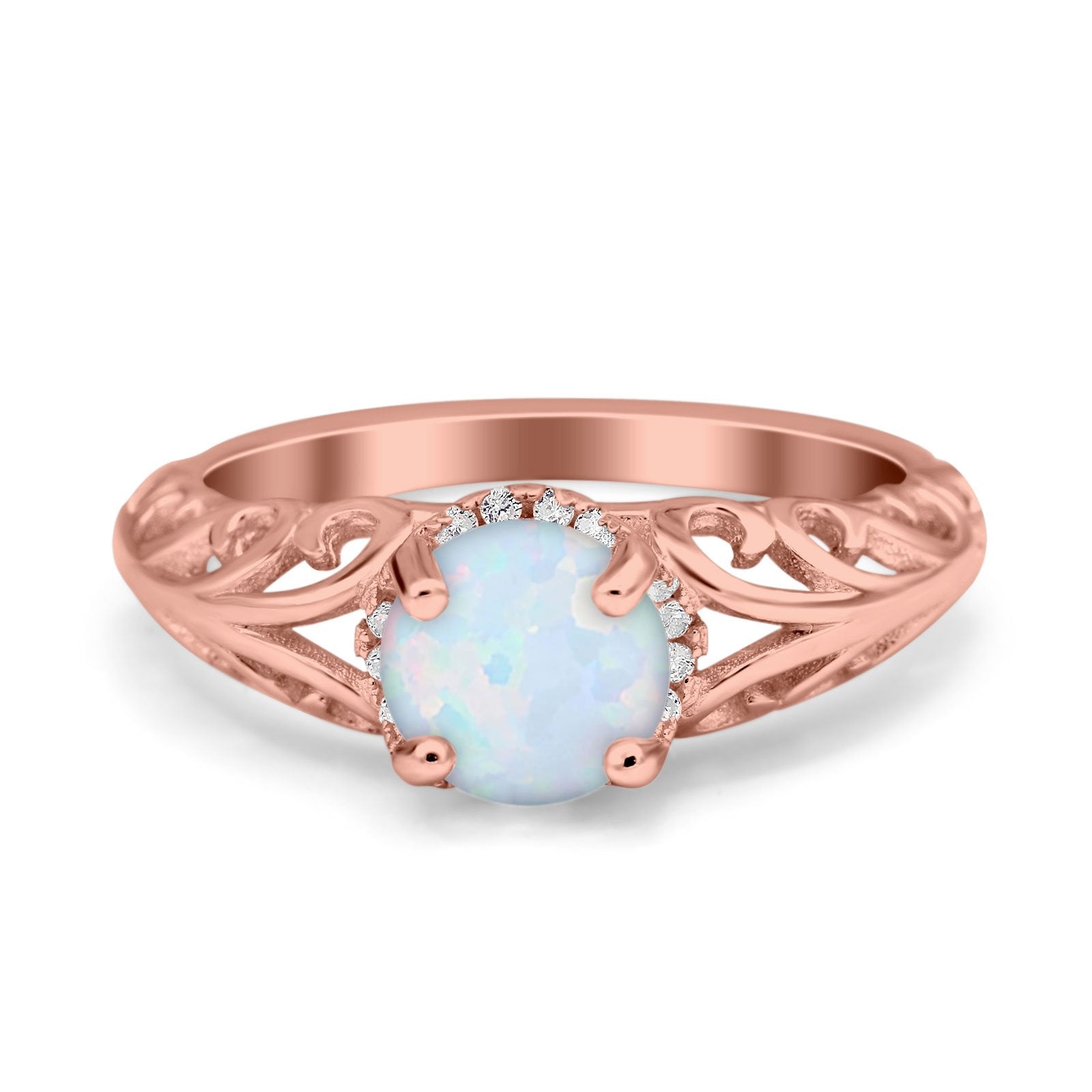 Art Deco Filigree Wedding Engagement Bridal Ring Round Simulated Cubic Zirconia 925 Sterling Silver