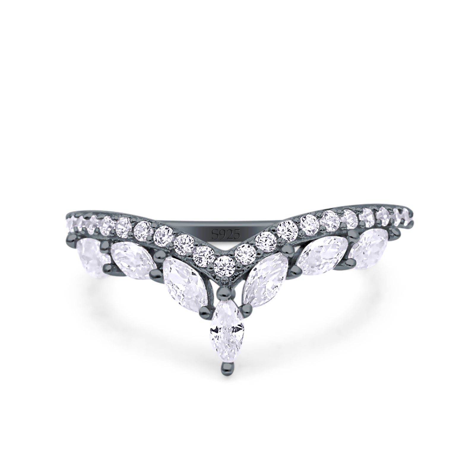 Marquise Half Eternity Ring Wedding Engagement Band Marquise Simulated CZ 925 Sterling Silver (10mm)