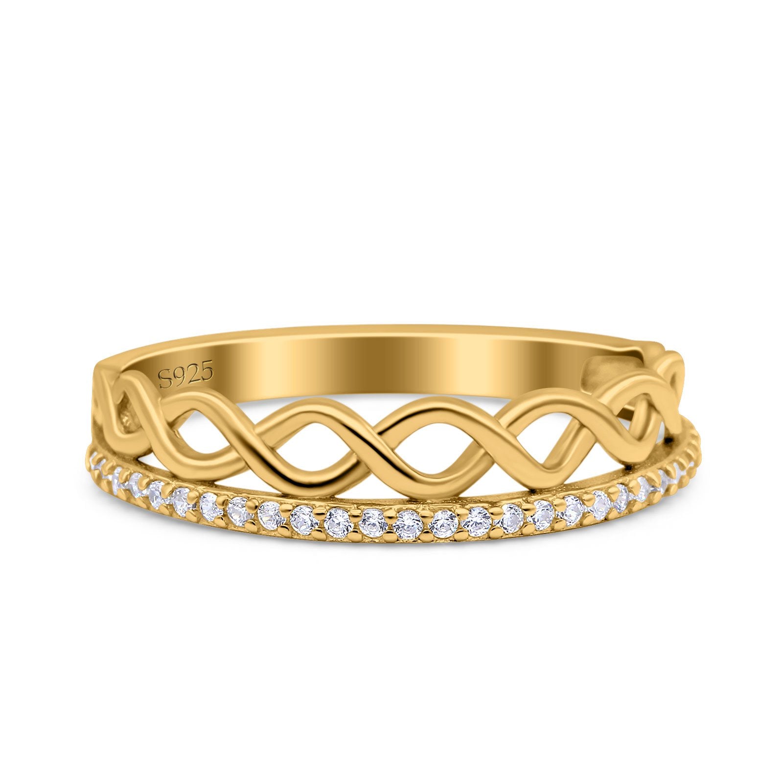 Half Eternity Infinity Twisted Shank Wedding Ring Band Round Simulated Cubic Zirconia 925 Sterling Silver