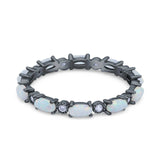 Full Eternity Wedding Engagement Bridal Ring Oval Lab Created Opal Round Simulated Cubic Zirconia 925 Sterling Silver