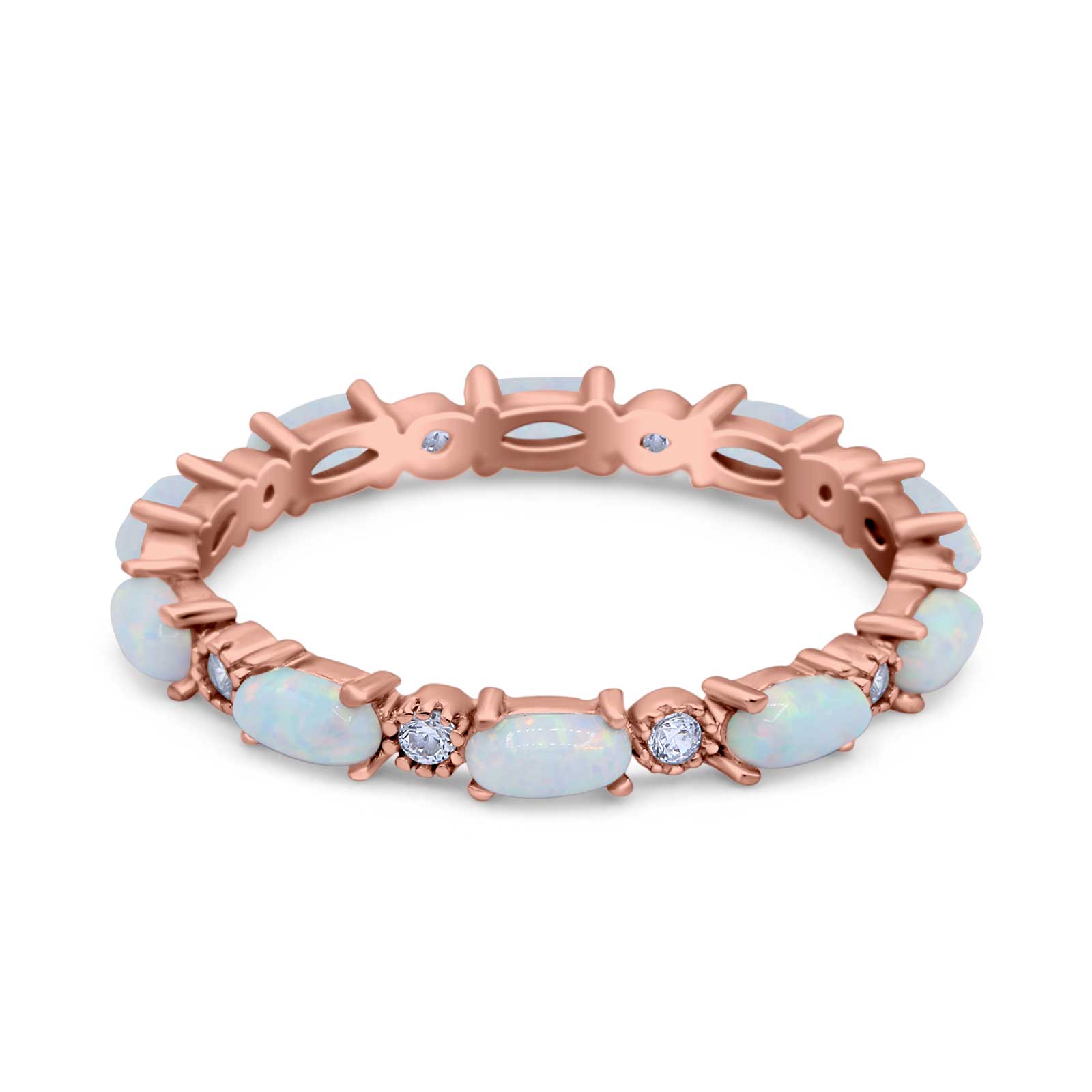 Full Eternity Wedding Engagement Bridal Ring Oval Lab Created Opal Round Simulated Cubic Zirconia 925 Sterling Silver