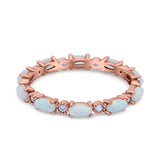 Full Eternity Wedding Engagement Bridal Ring Oval Lab Created Opal Round Simulated Cubic Zirconia 925 Sterling Silver