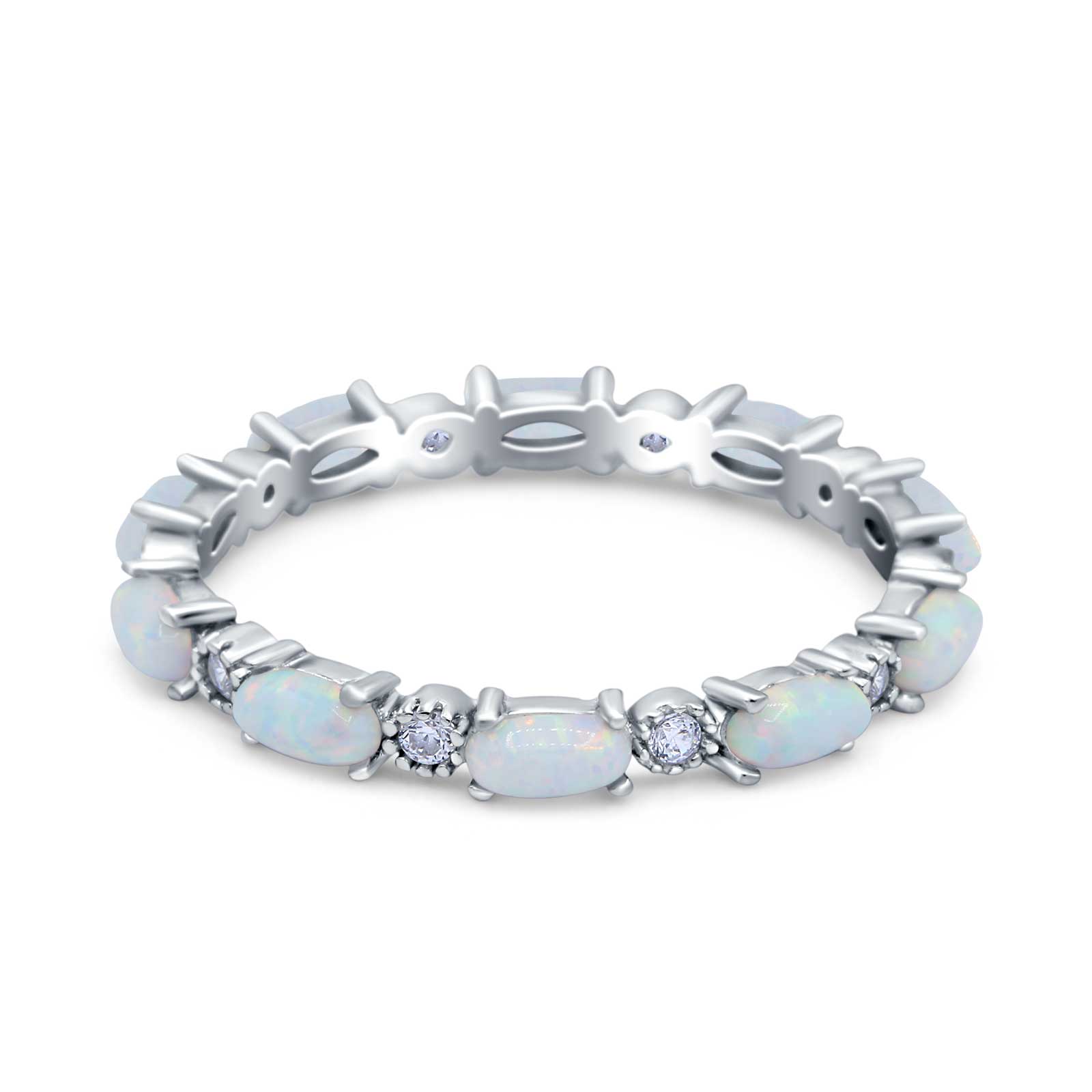 Full Eternity Wedding Engagement Bridal Ring Oval Lab Created Opal Round Simulated Cubic Zirconia 925 Sterling Silver