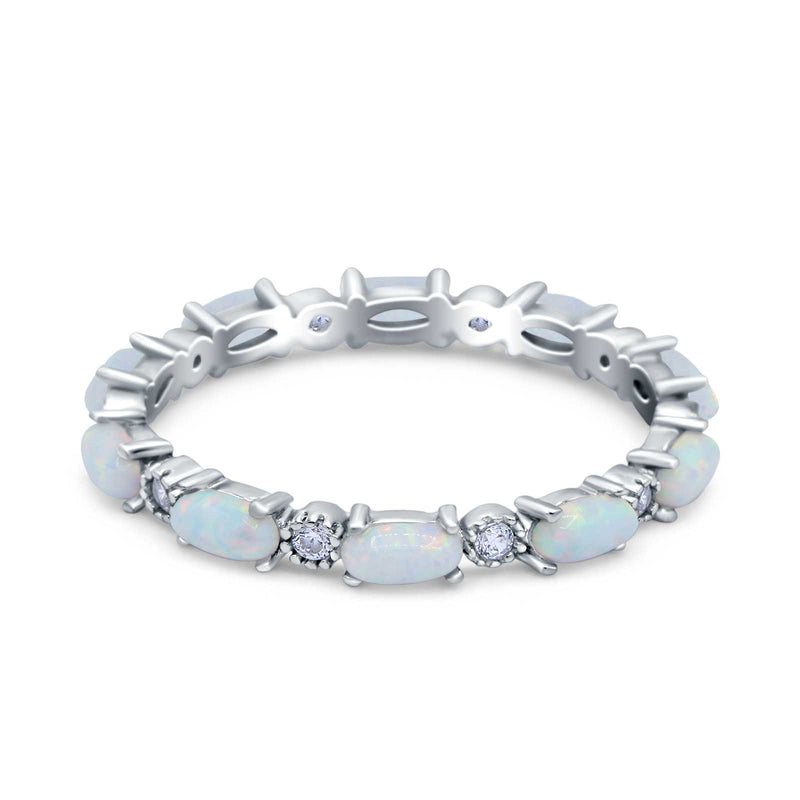 Full Eternity Wedding Engagement Bridal Ring Oval Lab Created Opal Round Simulated Cubic Zirconia 925 Sterling Silver