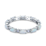 Full Eternity Wedding Engagement Bridal Ring Oval Lab Created Opal Round Simulated Cubic Zirconia 925 Sterling Silver