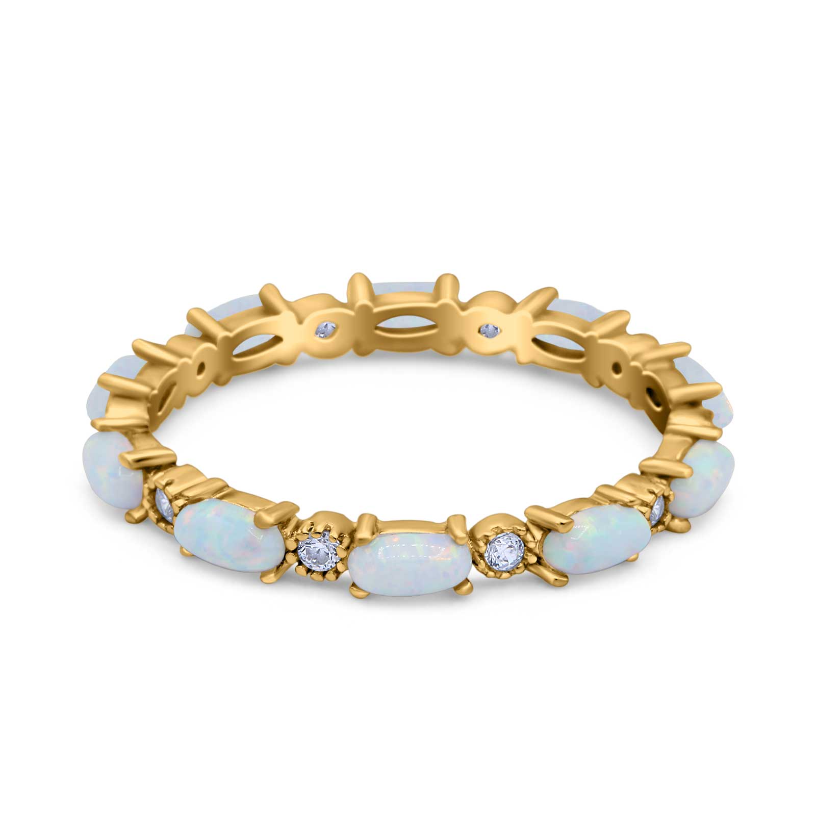 Full Eternity Wedding Engagement Bridal Ring Oval Lab Created Opal Round Simulated Cubic Zirconia 925 Sterling Silver