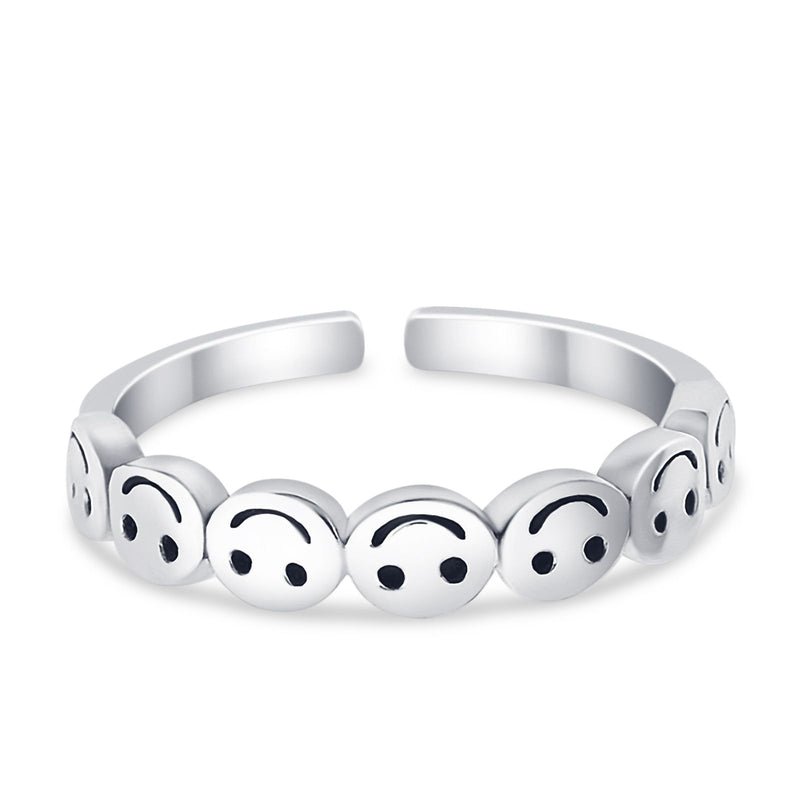 Smiley Face Toe Ring Adjustable Band 925 Sterling Silver (4mm)