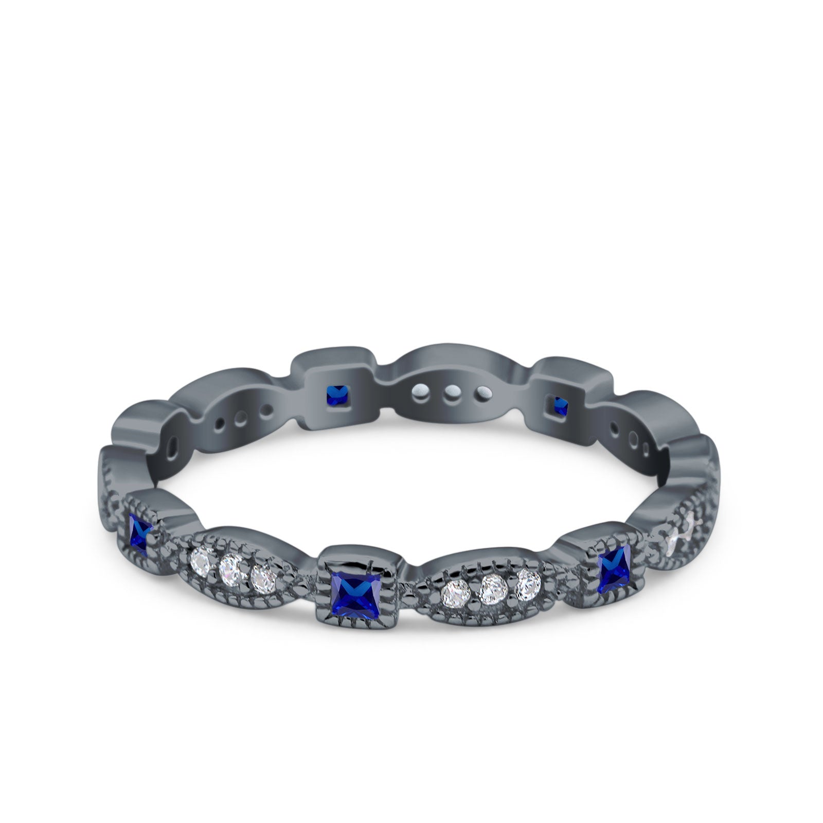 Full Eternity Stackable Ring Wedding Band Round Simulated Cubic Zirconia 925 Sterling Silver (3mm)