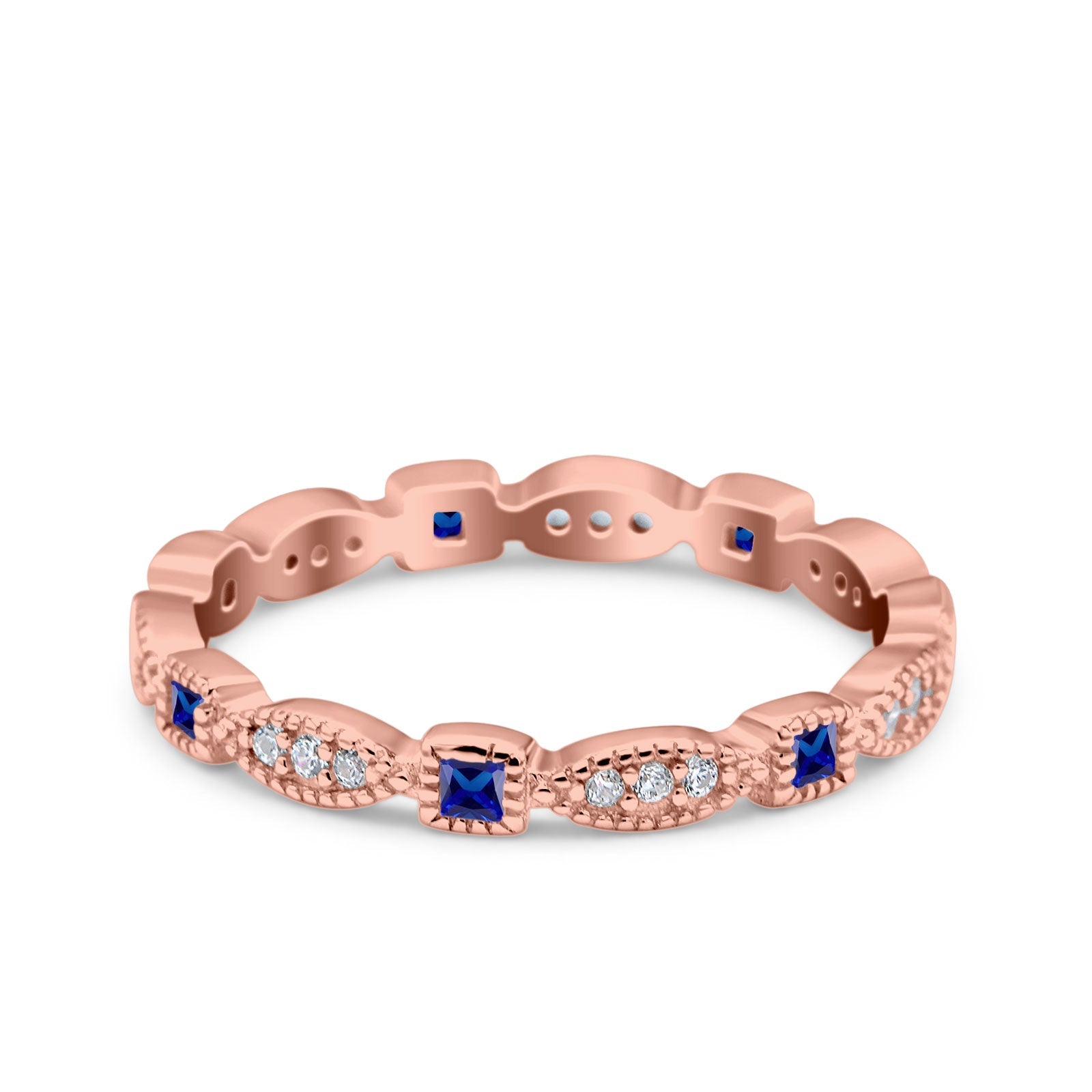 Full Eternity Stackable Ring Wedding Band Round Simulated Cubic Zirconia 925 Sterling Silver (3mm)