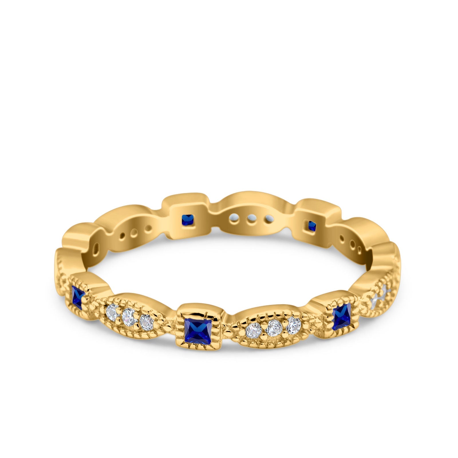 Full Eternity Stackable Ring Wedding Band Round Simulated Cubic Zirconia 925 Sterling Silver (3mm)