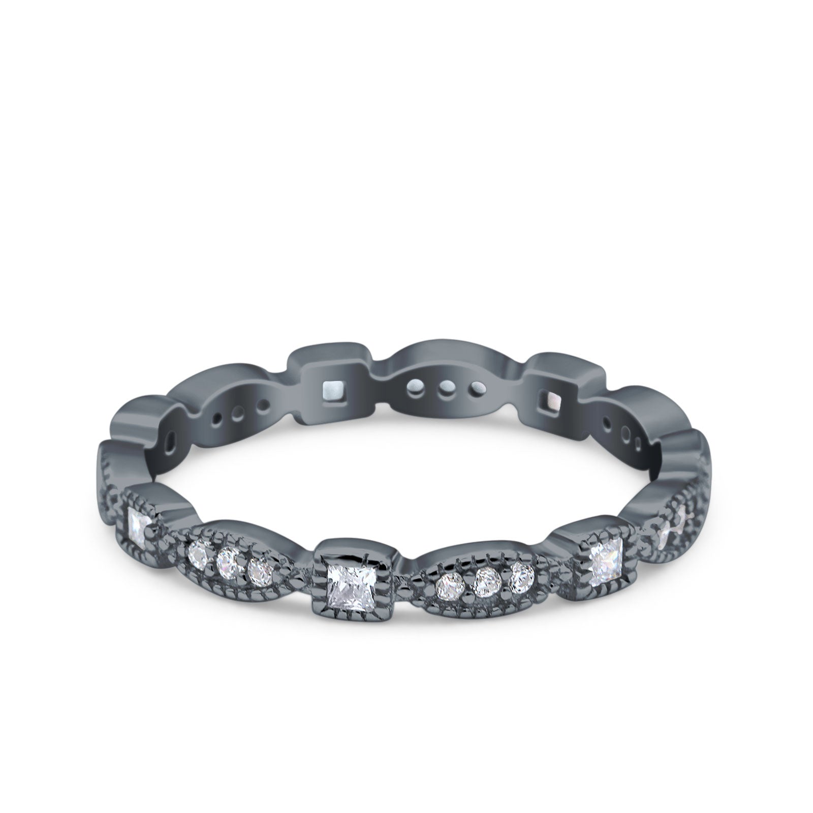 Full Eternity Stackable Ring Wedding Band Round Simulated Cubic Zirconia 925 Sterling Silver (3mm)