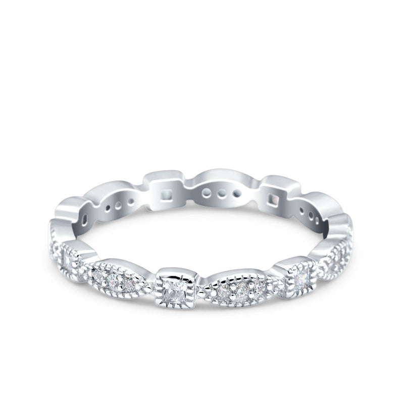 Full Eternity Stackable Ring Wedding Band Round Simulated Cubic Zirconia 925 Sterling Silver (3mm)
