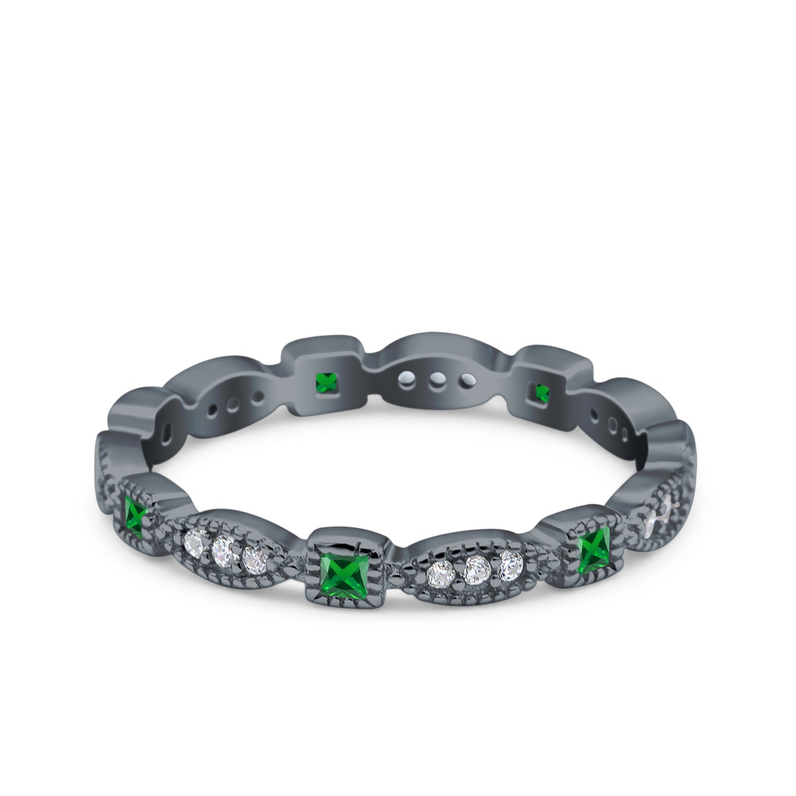 Full Eternity Stackable Ring Wedding Band Round Simulated Cubic Zirconia 925 Sterling Silver (3mm)