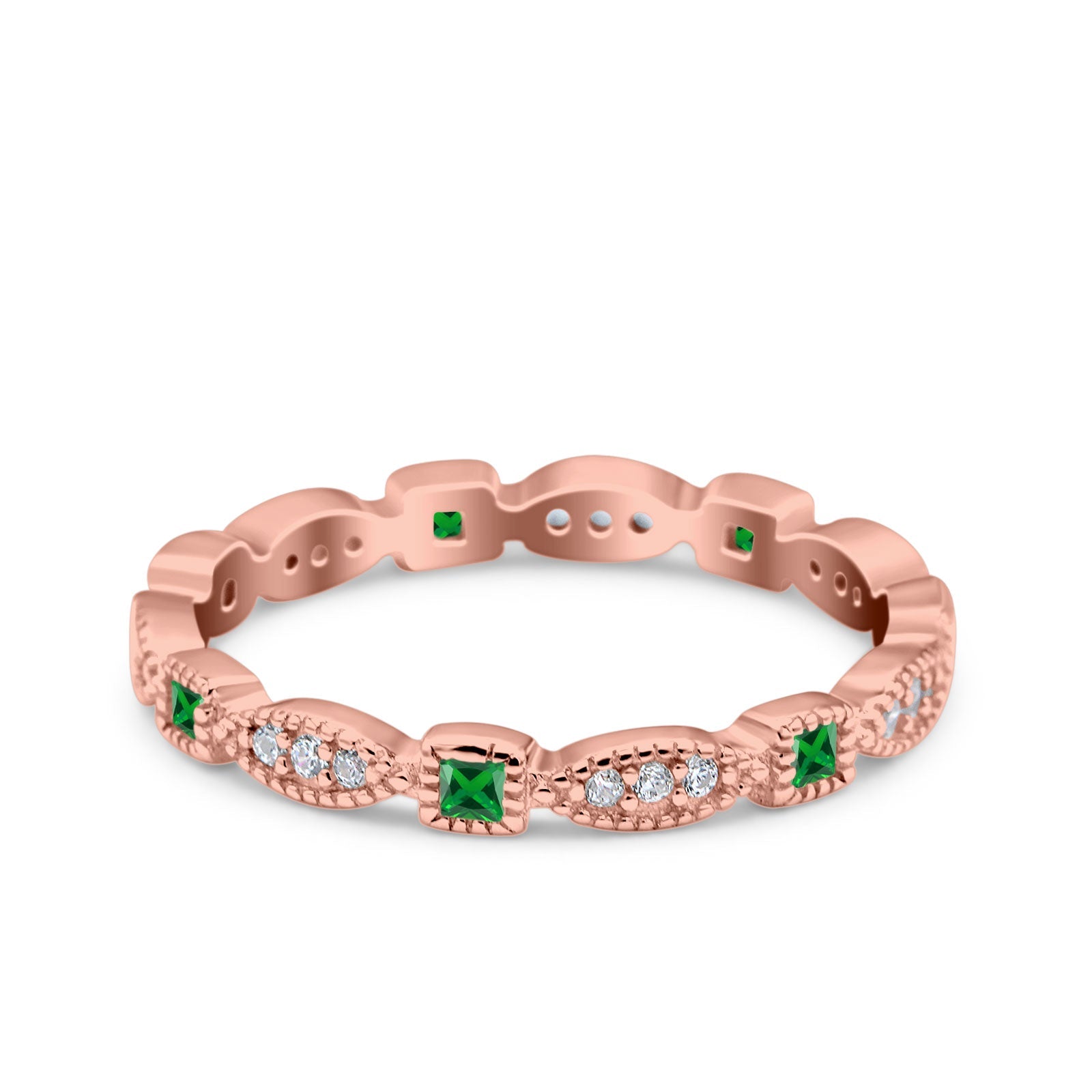 Full Eternity Stackable Ring Wedding Band Round Simulated Cubic Zirconia 925 Sterling Silver (3mm)