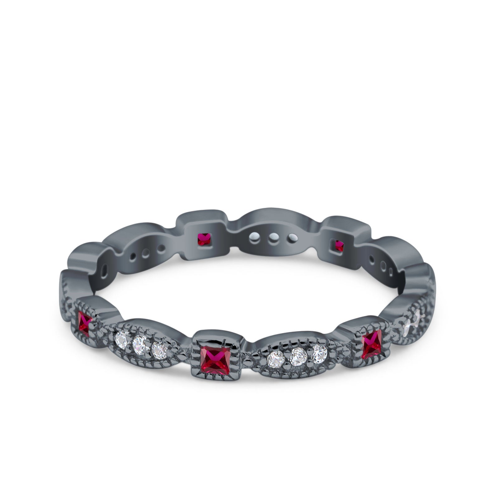 Full Eternity Stackable Ring Wedding Band Round Simulated Cubic Zirconia 925 Sterling Silver (3mm)