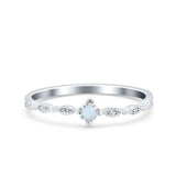 Petite Dainty Lab Opal Ring Solid Round Oxidized Simulated CZ 925 Sterling Silver