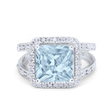 Halo Princess Shape Engagement Ring Simulated CZ 925 Sterling Silver