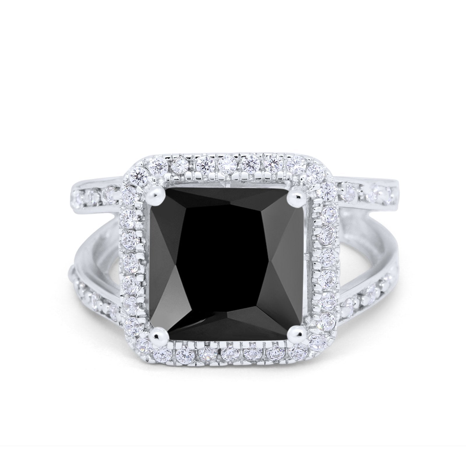 Halo Princess Shape Engagement Ring Simulated CZ 925 Sterling Silver