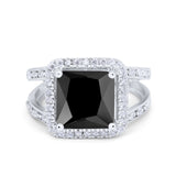 Halo Princess Shape Engagement Ring Simulated CZ 925 Sterling Silver