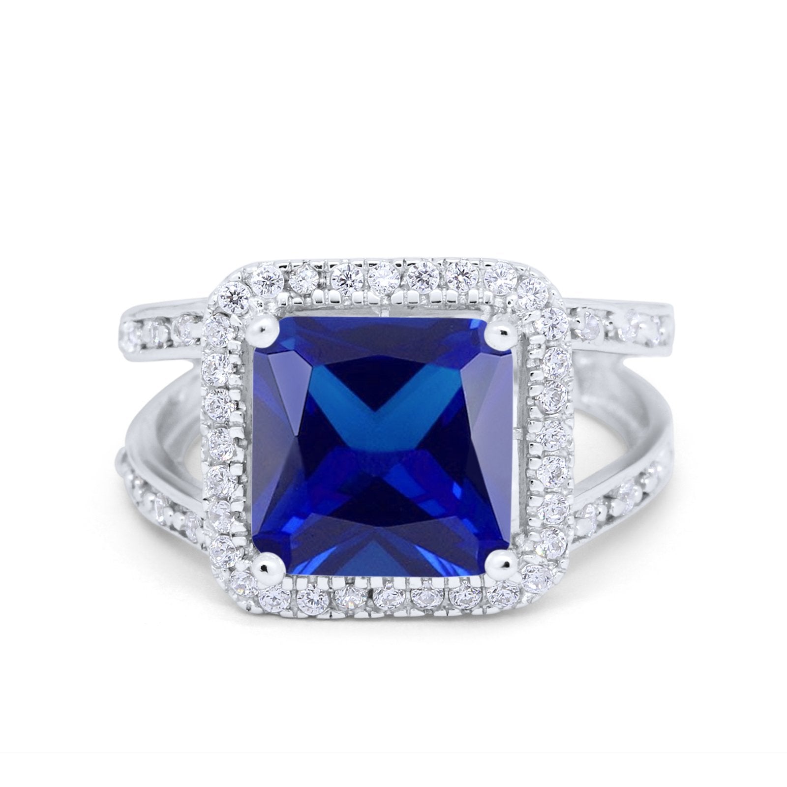 Halo Princess Shape Engagement Ring Simulated CZ 925 Sterling Silver
