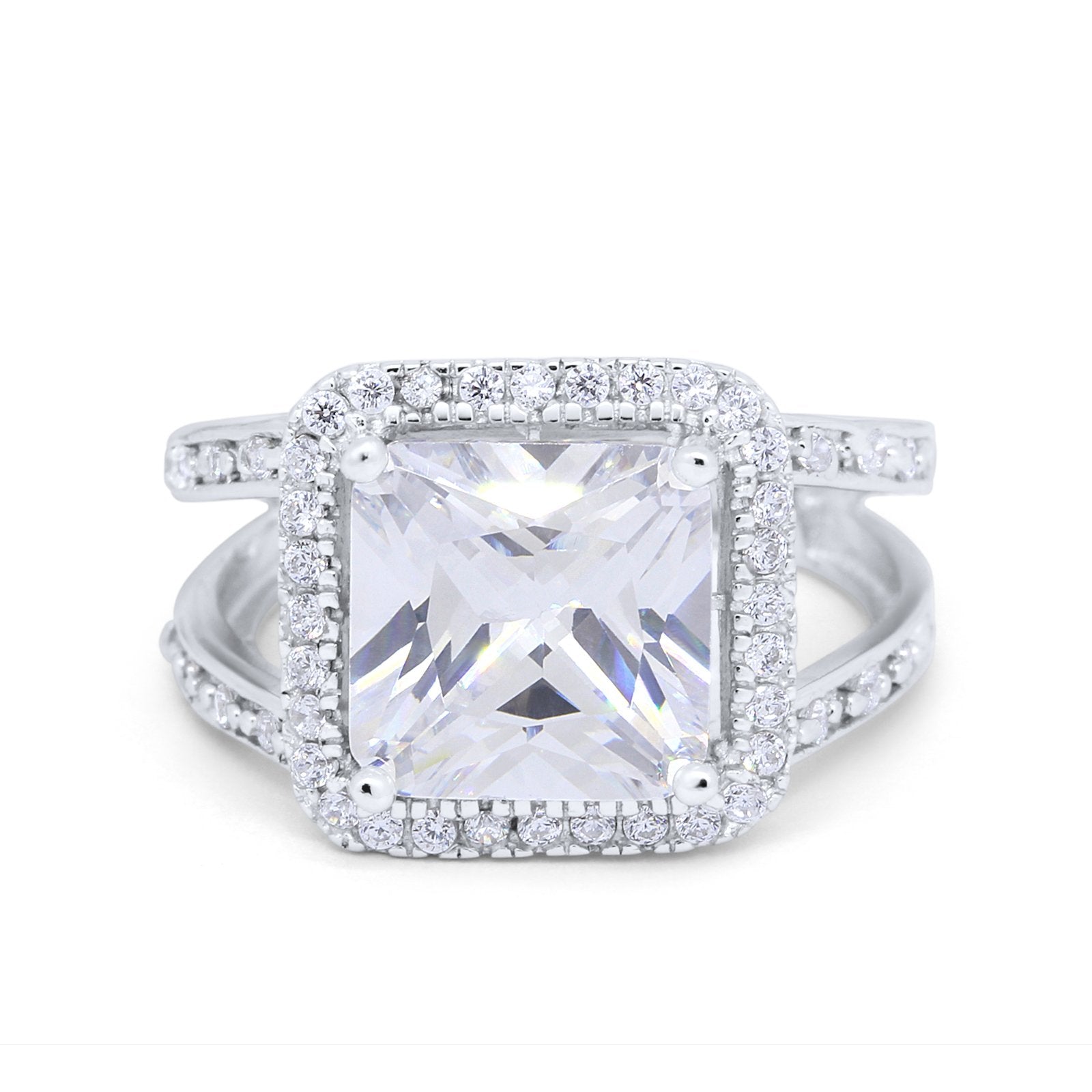 Halo Princess Shape Engagement Ring Simulated CZ 925 Sterling Silver