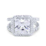 Halo Princess Shape Engagement Ring Simulated CZ 925 Sterling Silver