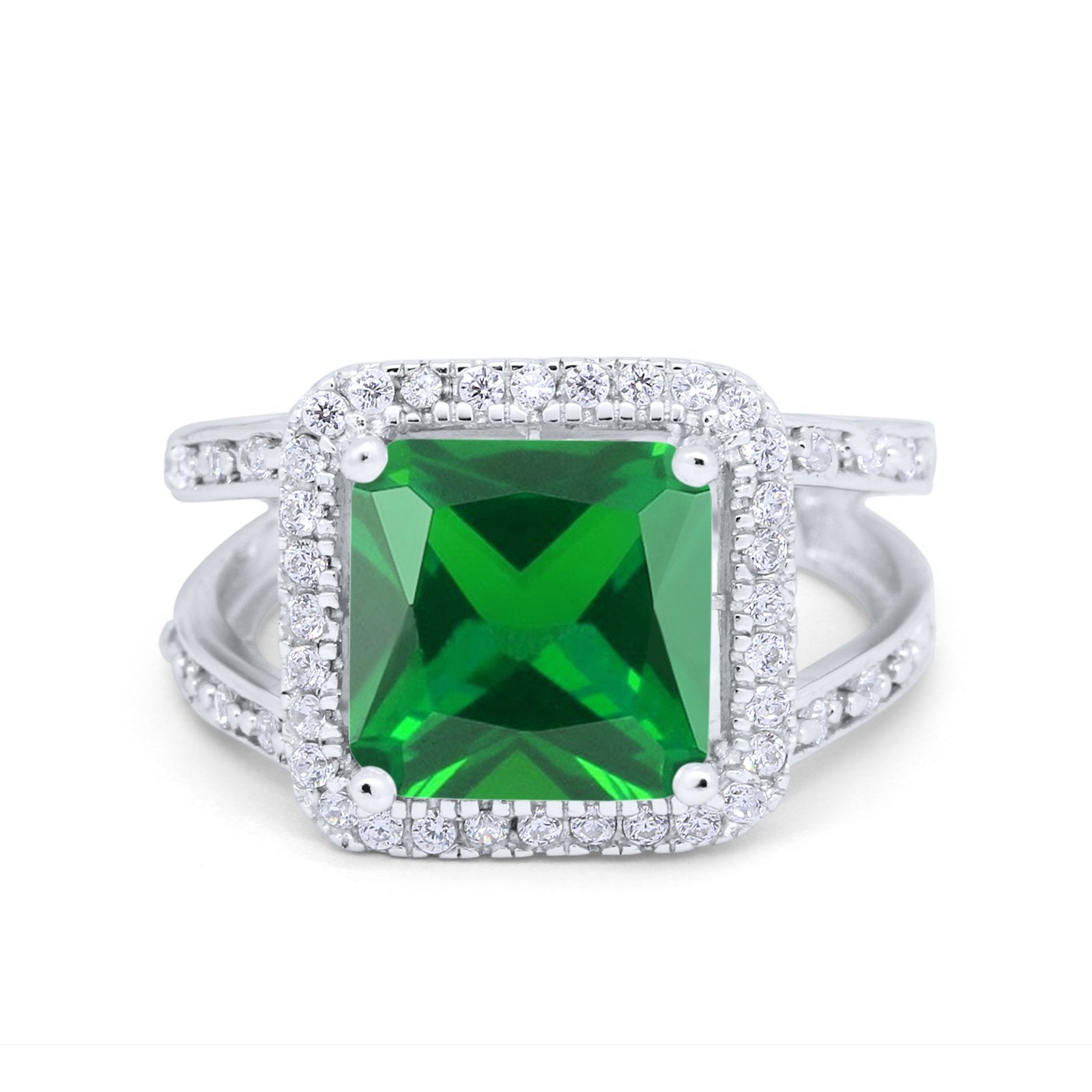 Halo Princess Shape Engagement Ring Simulated CZ 925 Sterling Silver