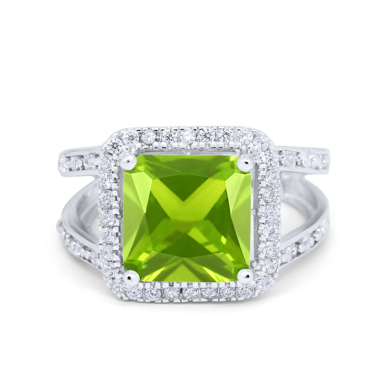Halo Princess Shape Engagement Ring Simulated CZ 925 Sterling Silver