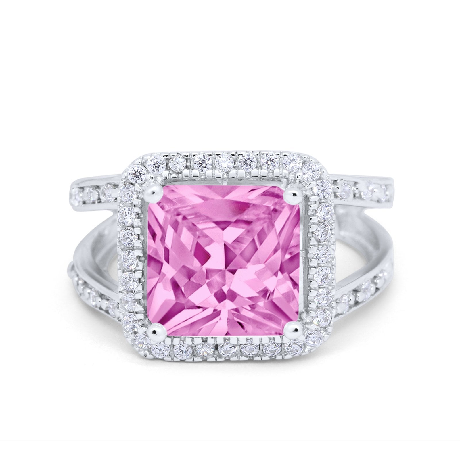 Halo Princess Shape Engagement Ring Simulated CZ 925 Sterling Silver