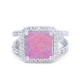 Halo Princess Shape Engagement Ring Simulated CZ 925 Sterling Silver